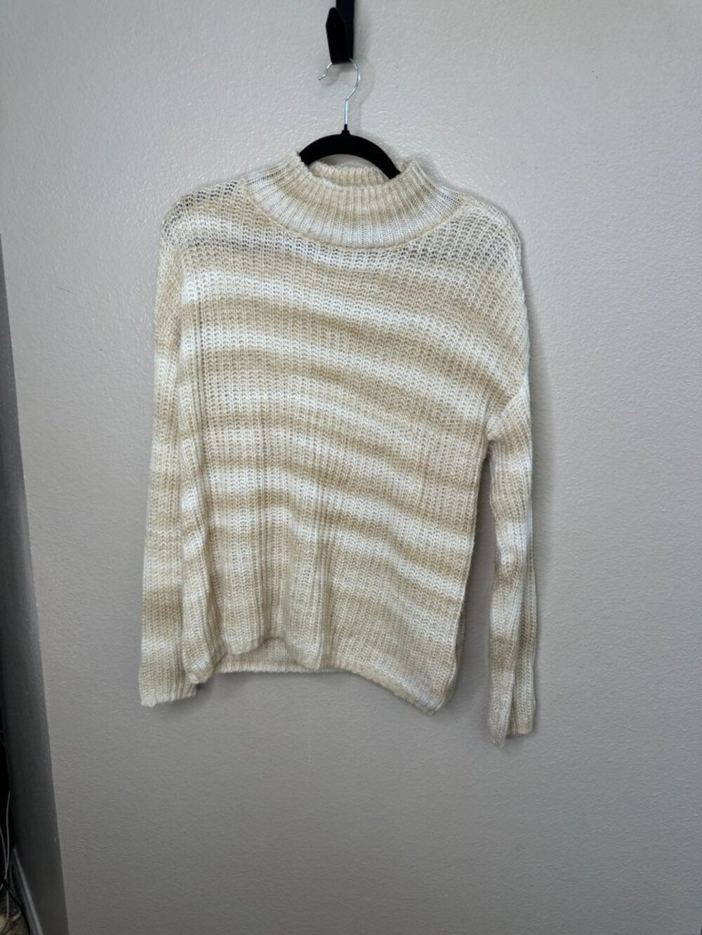 Calvin Klein Womens Beige & White Striped Mock Neck Long Sleeve Sweater Size M